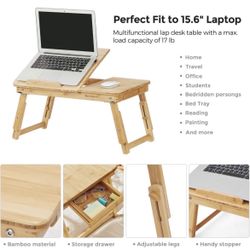 Laptop Desk for Bed Sofa with Adjustable Tilting Top, Breakfast Serving Tray with Folding Legs