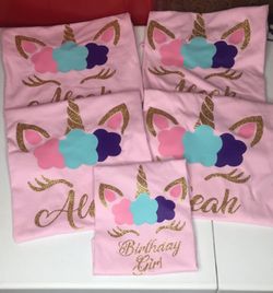 Unicorn birthday shirts personalized/ Camisas personalizadas de unicornio
