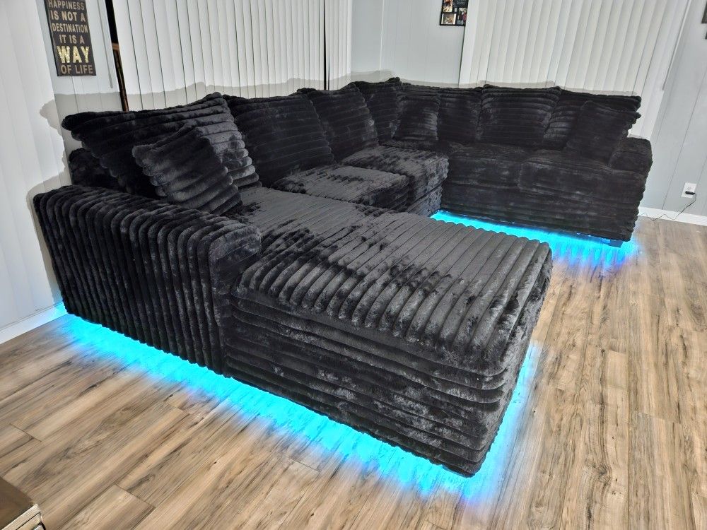 Brand New XL Corduroy Fabric Sectional Black W/ LED Light $1799