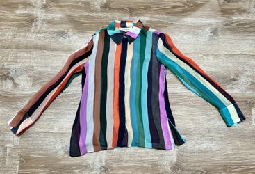 Diane Von Furstenberg Sheer Striped Blouse in Blue