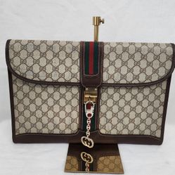 Auth GUCCI GG Supreme Sherry Line Briefcase, Portfolio/Laptop Bag 