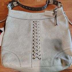 COACH PEBBLED LEATHER XL LACED GROMMET DUFFLE HANDBAG