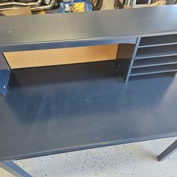 Guidecraft Kids Media Desk and Chair Set - Navy: Student's Workstation with Storage, Wooden Writing Table with Hutch and Shelves