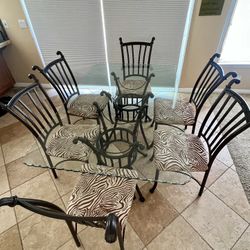 Glass Top Table With 6 Metal Powder coated Chairs