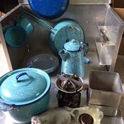 Camping case with pot pans lantern stove aluminum case