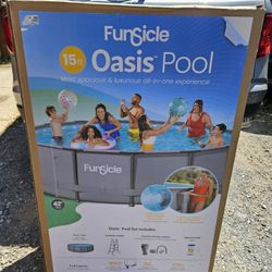 Funsicle 15ft Oasis Round Above Ground Metal Frame Swimming Pool, Includes SkimmerPlus Pump
