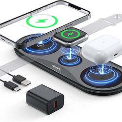 Wireless Charging Pad,TELSOR Portable 3 in 1 Wireless Charger Station for Multiple Devices,Ultra-Slim Travel Charging Pad for Apple Watch 7/6/5/4/3/2,