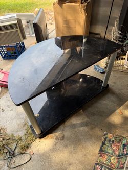 Black Glass TV Stand with Two Shelves