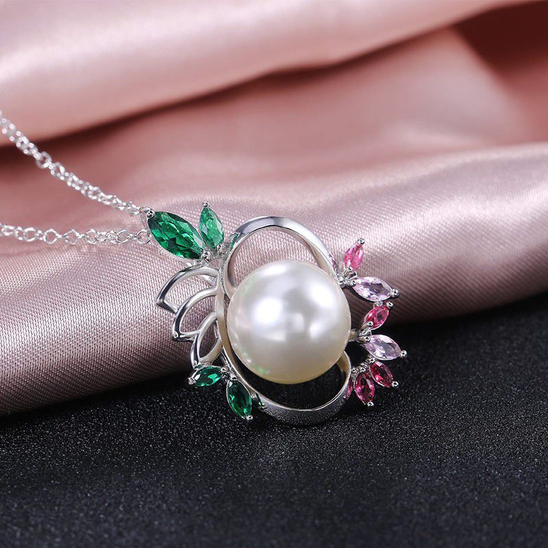 "2 Style Green Pink Water Drop Leaf Zircon Beautiful Pearl Necklace, L650
 
  