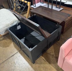 40” Large Farmhouse Lift Top Coffee Table with Power Outlets and Large Hidden Storage, Square Wood Living Room Tables, Black( Missing 1 support bar, n