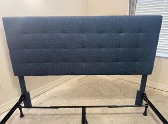 Blue Tufted Upholstered Headboard with Metal Frame