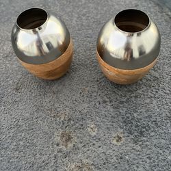 TEAK  WOOD AND BRASS  VASES-REDUCED!