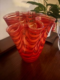 Red Art Glass Handkerchief Vase