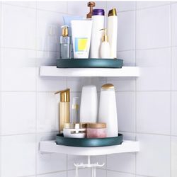 Lazy Susan Corner Shower Caddy, Plastic 360 Rotating Shower Organizer Corner