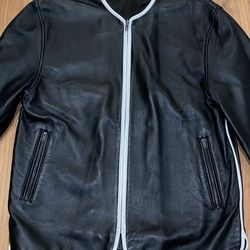 K-POP Genuine Jet Black Leather Concert Show Jacket Removable Collar