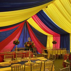 Tent——draping——chairs——tables——-backdrop ———balloongarland———
