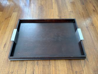 Dark Wood Serving Tray with Metal Handles