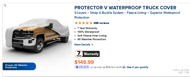 Deluxe Waterproof Truck Cover - Fleece Lining