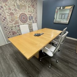 Modern Office Conference Table + 4 White Chairs