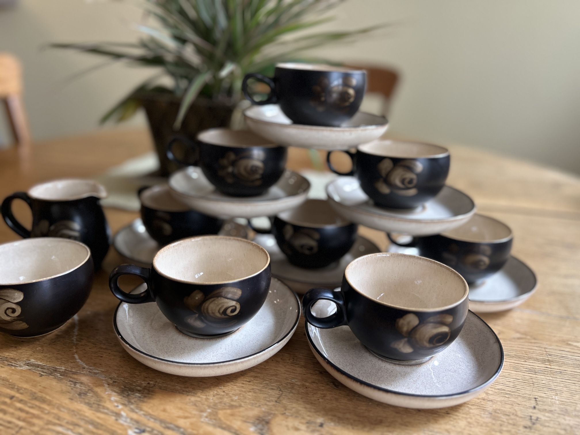 Denby Cups& Saucers With Cream & Sugar