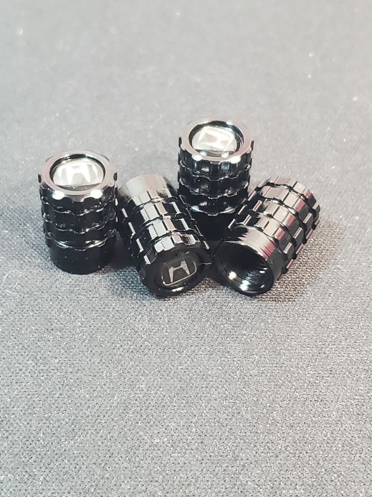 @CHV.  BLACK GLOSSY TIRE VALVE STEM CAPS COVERS FOR HONDA CARS SET OF 4 