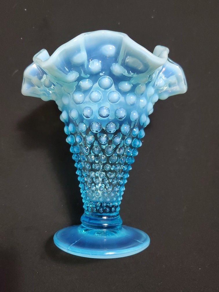 Fenton Light Blue Aqua Hobnail Ruffled Vase