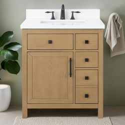 Lavanti Oakford 30 Inch Bathroom Vanity with Sink – Stylish Firwood Oak Vanity Bathroom with Storage Cabinet – Modern Bathroom Vanities with Single Va