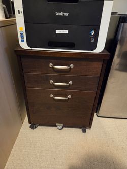 Dark Wood Rolling File Cabinet