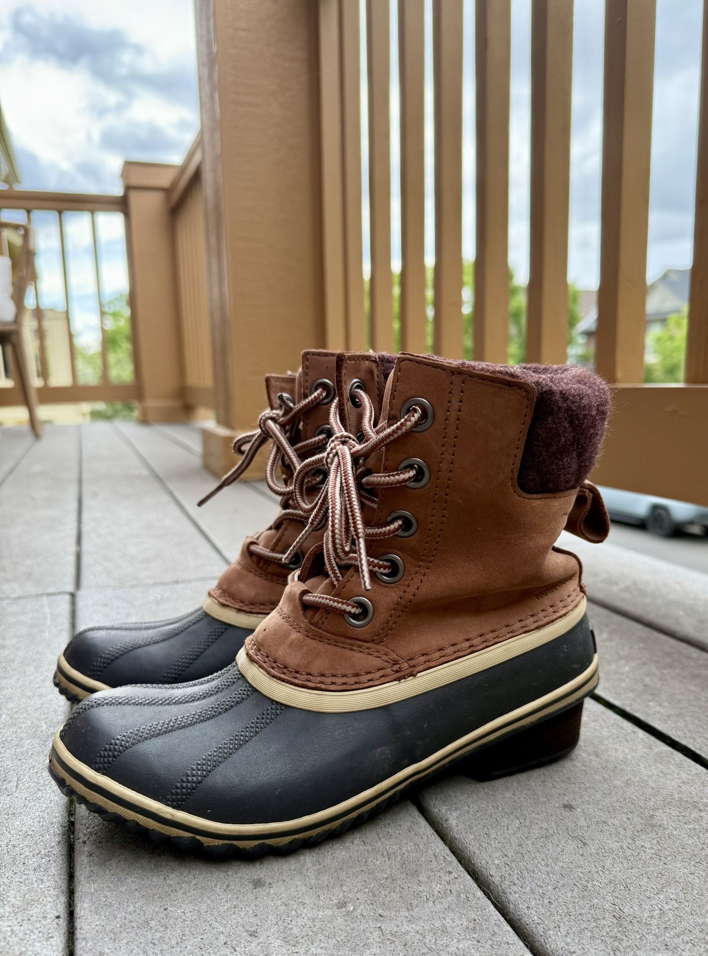 Womens Sorel Slimpack Lace II Waterproof Snow Rain Boots Brown Burro Size 6.5