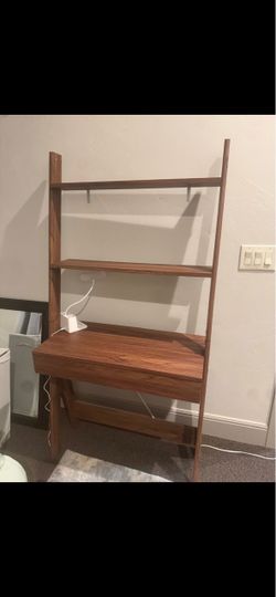 Wood desk with stair step hutch