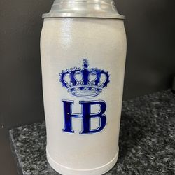 HB Hofbräu München 1L Beer Stein w Pewter Lid
