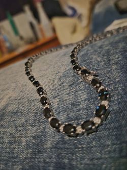 Sapphire and diamond tennis necklace white gold 14k