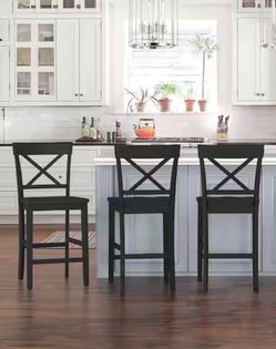 Set Of 3 24 in. Black Wood Bar Stool, Counter Chairs
