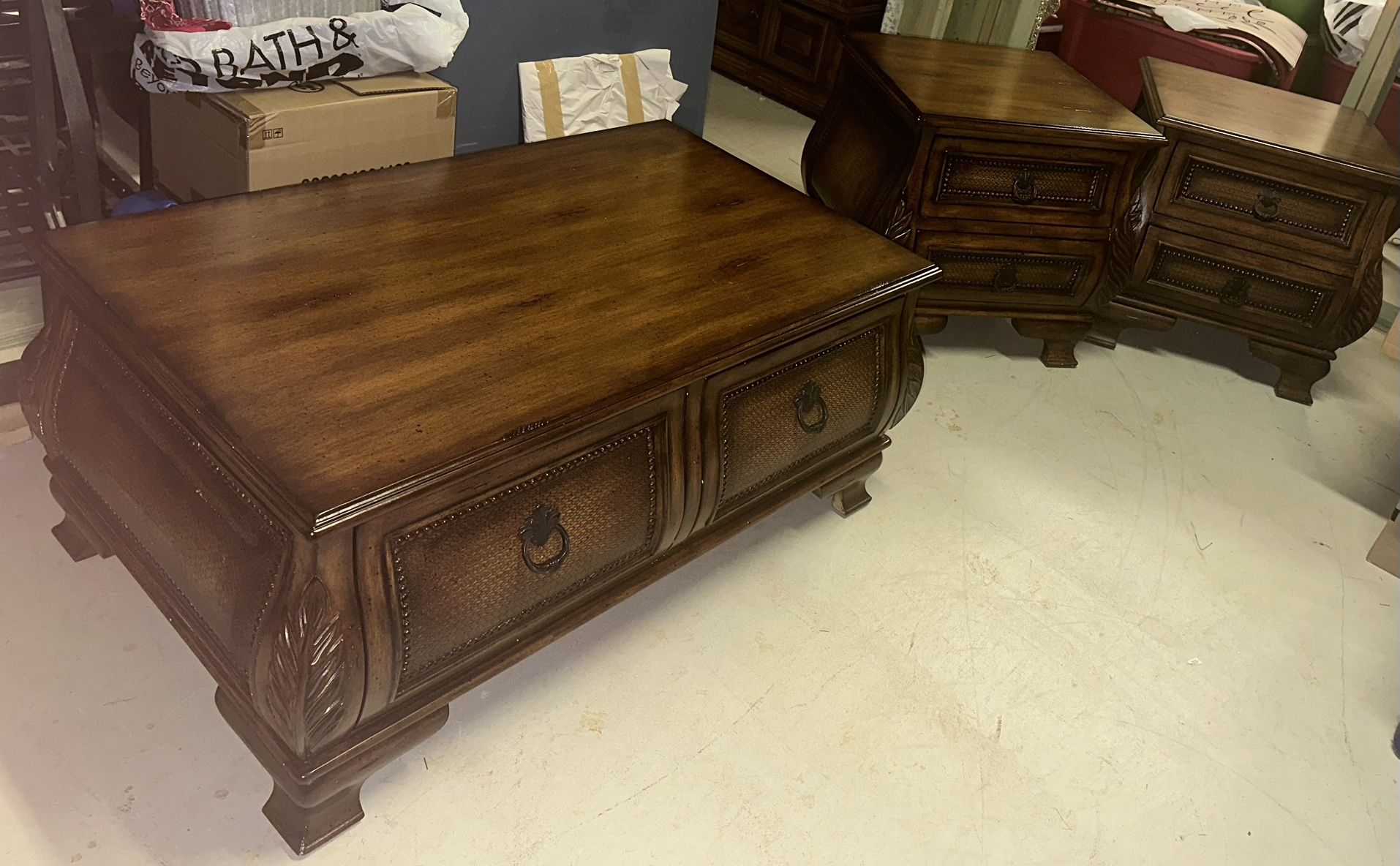 Matching Wood Furniture Set – 2 End Tables + Coffee Table