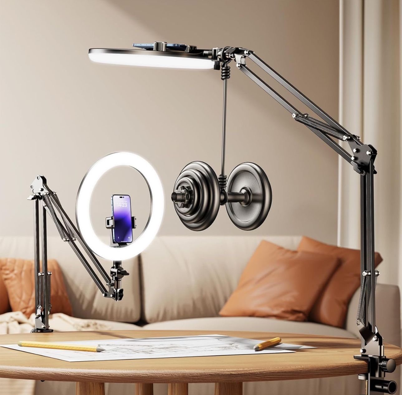 🔥10.5'' Ring Light w Overhead Phone Mount [Anti-Shaking] Adjustable LED Selfie