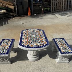 New Talavera Oval Center Pattern Concrete Table Set