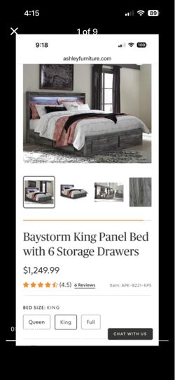 Ashley Baystorm King Panel Bed with 4 Storage Drawers
