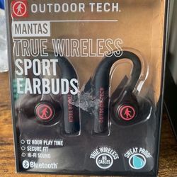 Outdoor Tech Mantas True Wireless Earbuds with 12 Hour Playtime, Tap Controls, and Built in Microphone