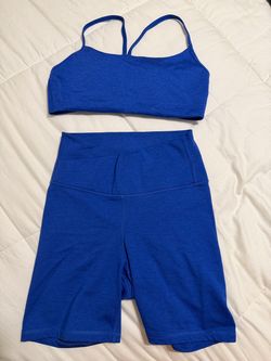 Blue Sports Bra and Biker Shorts Set