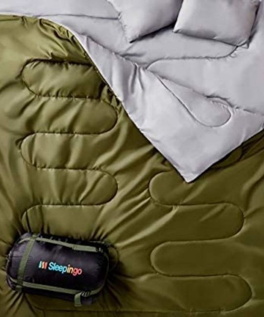 Sleepingo Double Sleeping Bag For Backpacking, Camping, Or Hiking - Queen Size XL for 2 People, Cold Weather, Waterproof Sleeping Bag For Adults Or Te