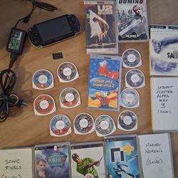Sony Playstation Portable PSP bundle lot 1gb SD Card charger 13 games 8 Movies (NEEDS BATTERY)