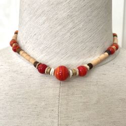 Orange Beaded Choker Necklace 