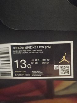 Jordan Spizike Low (PS) "Bred" Black/Gym Red - Size 13C (With Box)