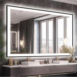 New Black Framed Mirror With Back And Front Light Anti-fog 