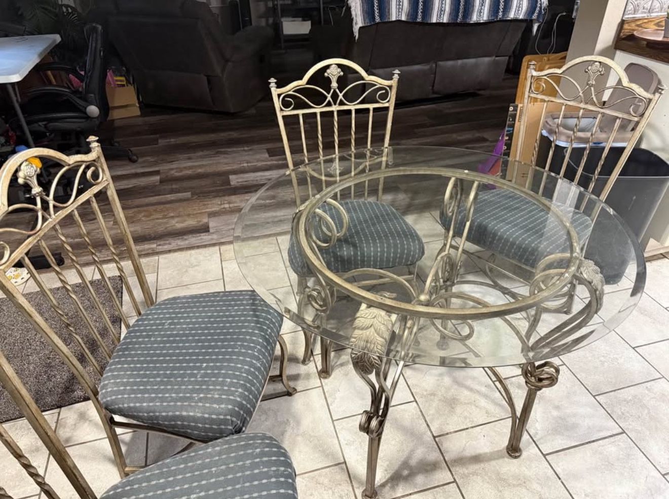Iron glass dining table + 4 chairs