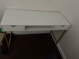 White Desk with Gold Legs and Drawers