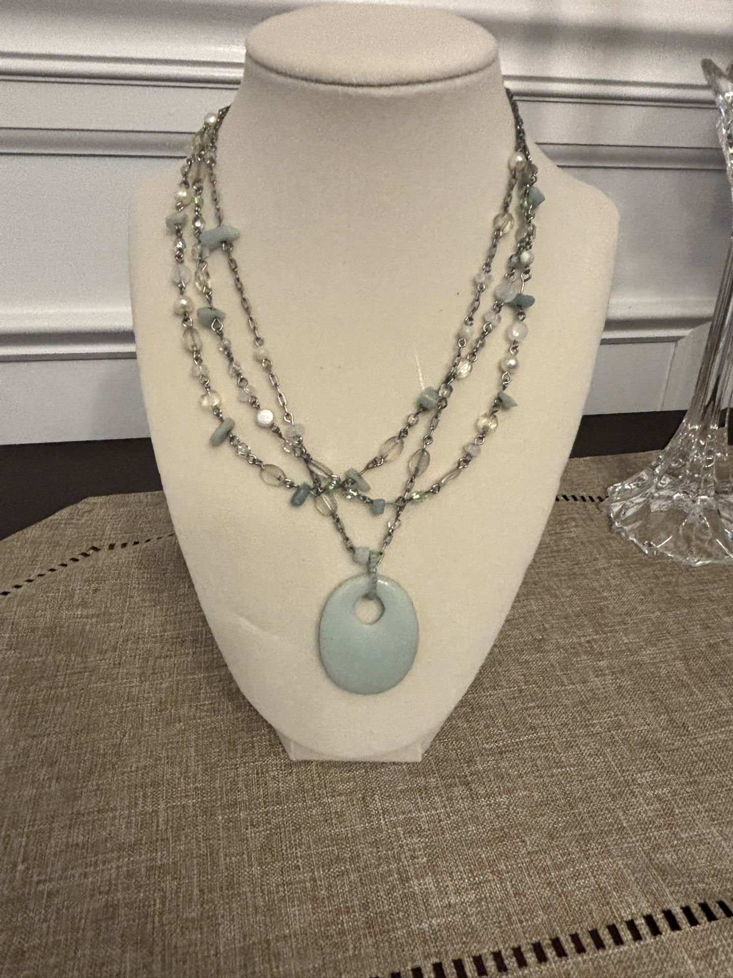 Lia Sophia Multi stranded necklace With Light Blue Pendant