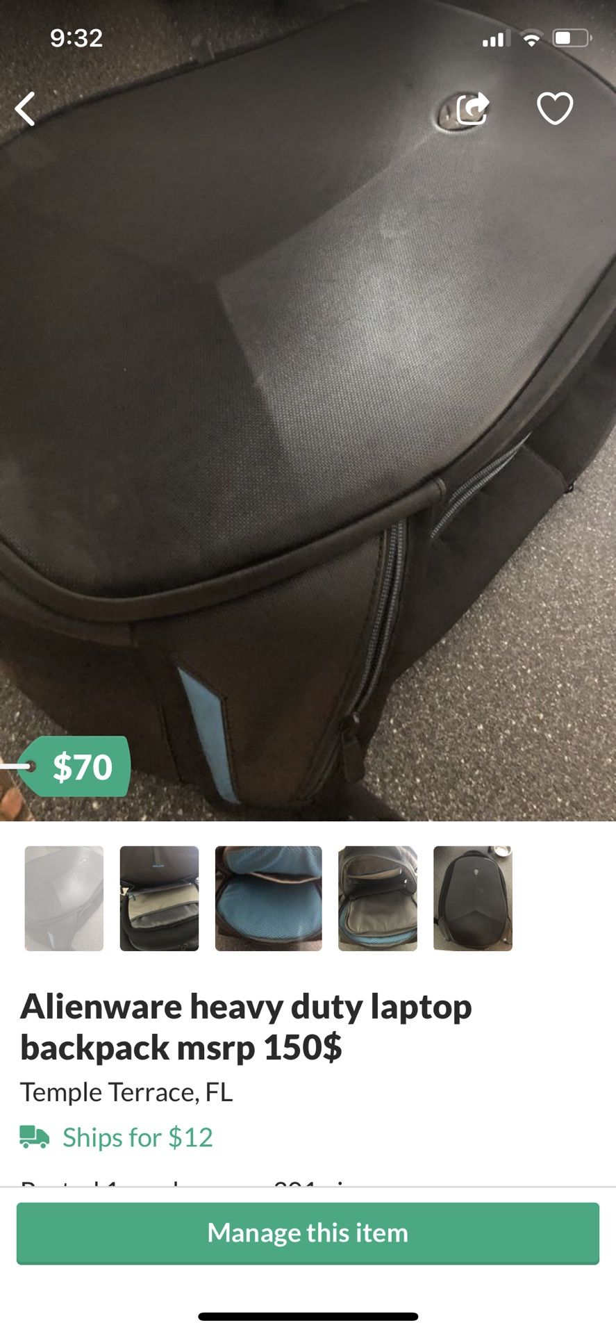 Alienware heavy duty laptop backpack msrp 150$