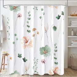 Sage Green Beige Watercolor Floral Fabric Shower Curtain 72x72
Waterproof Fabric, Modern Minimalist Floral Print, Machine Washable, Rustproof Grommets
