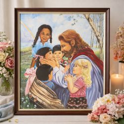 Jesus with Children Framed Religious Christian Wall Art Print